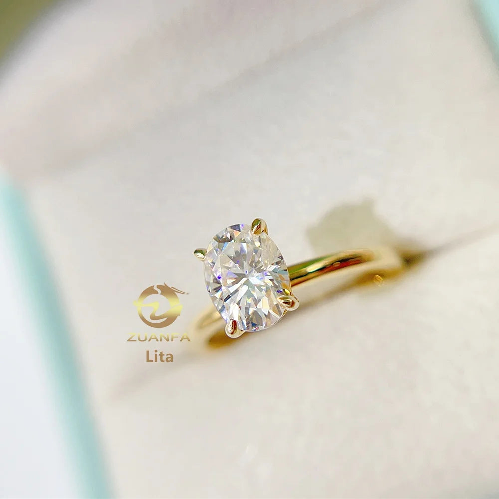 Zuanfa Jewelry Hot Selling GRA Certificated Oval 6*8mm 14k Gold Women Vvs Moissanite Diamond Ring
