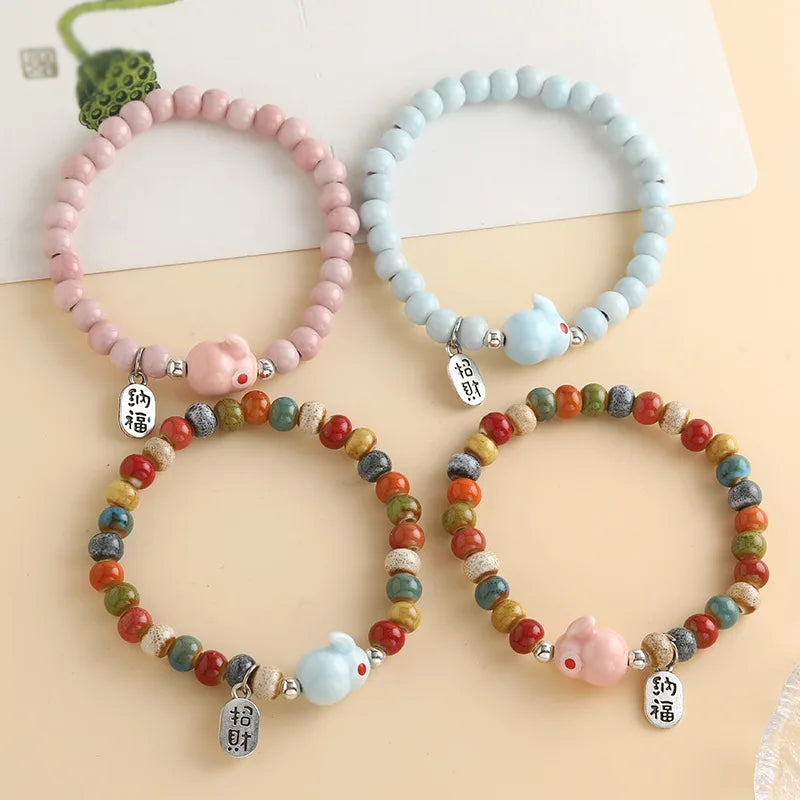 YL Cartoon Rabbit Beaded Ceramic Bracelet Niche All-match Refreshing Jingdezhen Unisex Light Luxury Jewelry