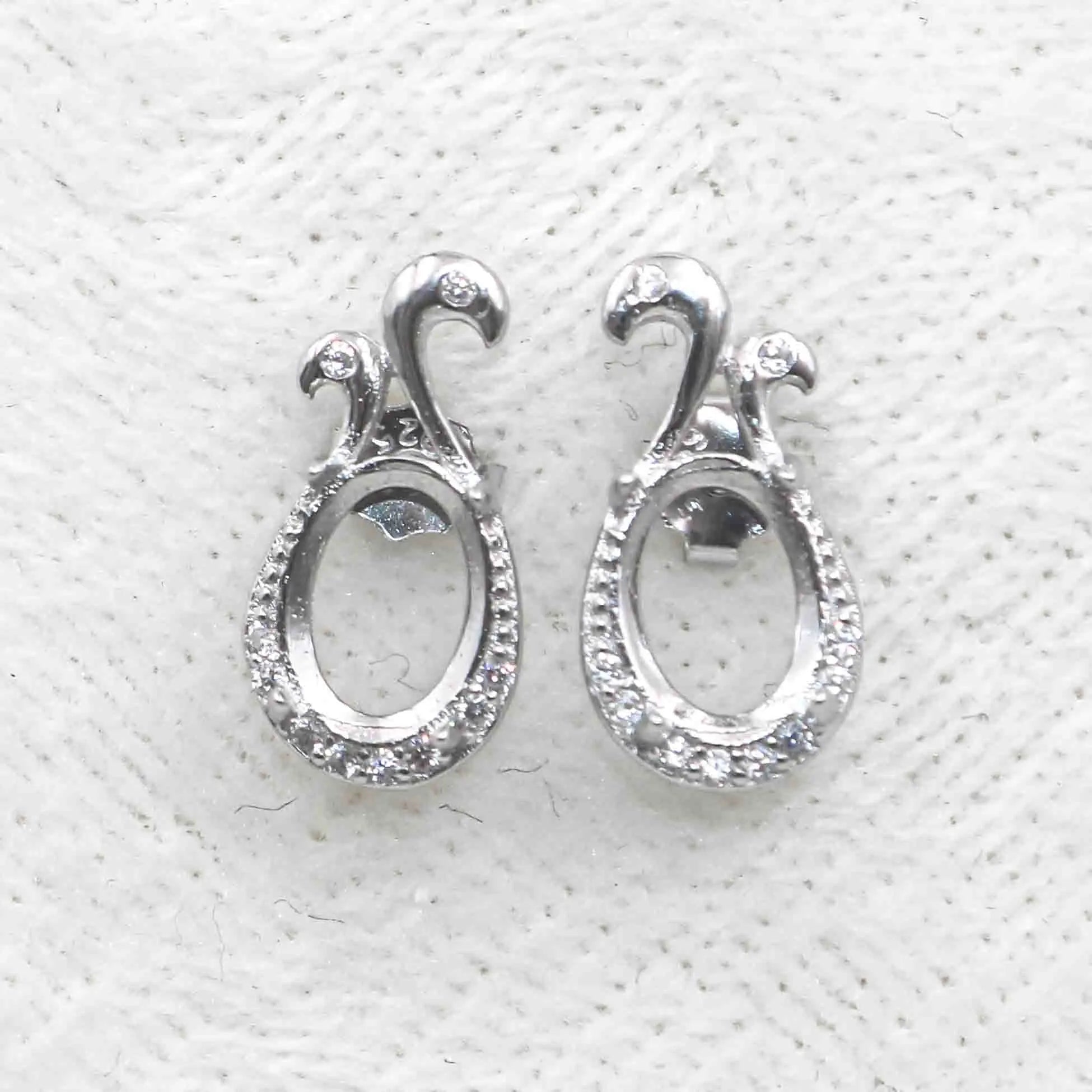 Sterling Silver 6*8mm Semi Mount Stud Earrings Empty Frame Support Blank Setting S925 Base Without Center Stone for DIY Inlay
