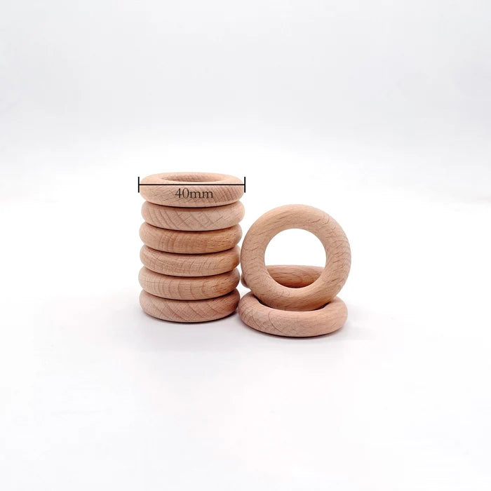 40mm Natural Beech Wood Teething Rings Sensory Soft Toy for Rattles and Pacifier Clips Untreated