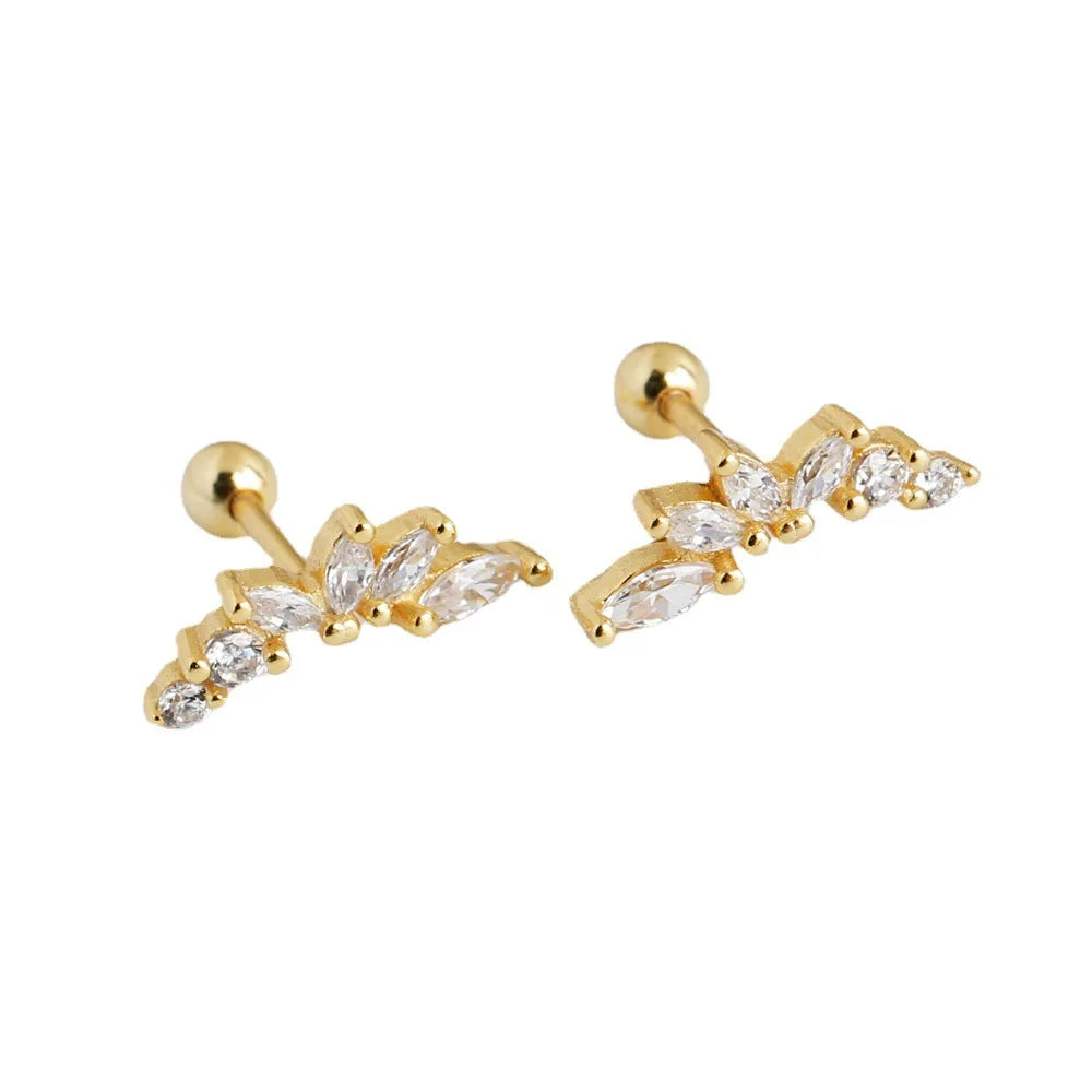 Fashion 925 Sterling Silver Leaf Ball Back Pierce Stud Earring Jewelry Gold Plated Scwewbacks Earrings for Women