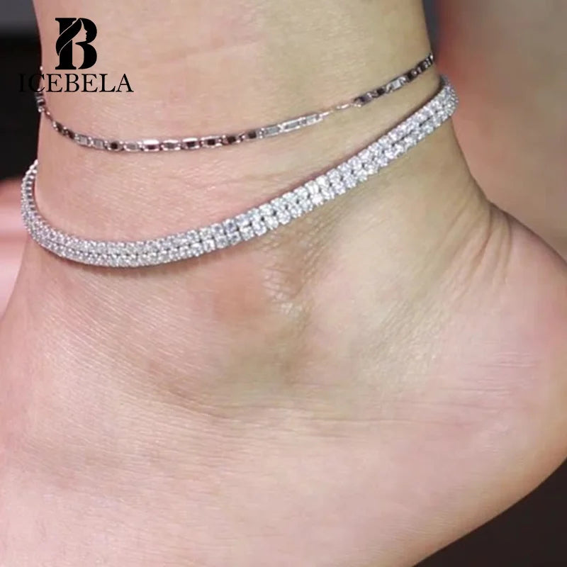 Fine Jewelry Anklets 925 Sterling Silver Ankle Bracelet Ankle 2mm Italian Sparkle Flat Mariner Link Chain Anklet for Women