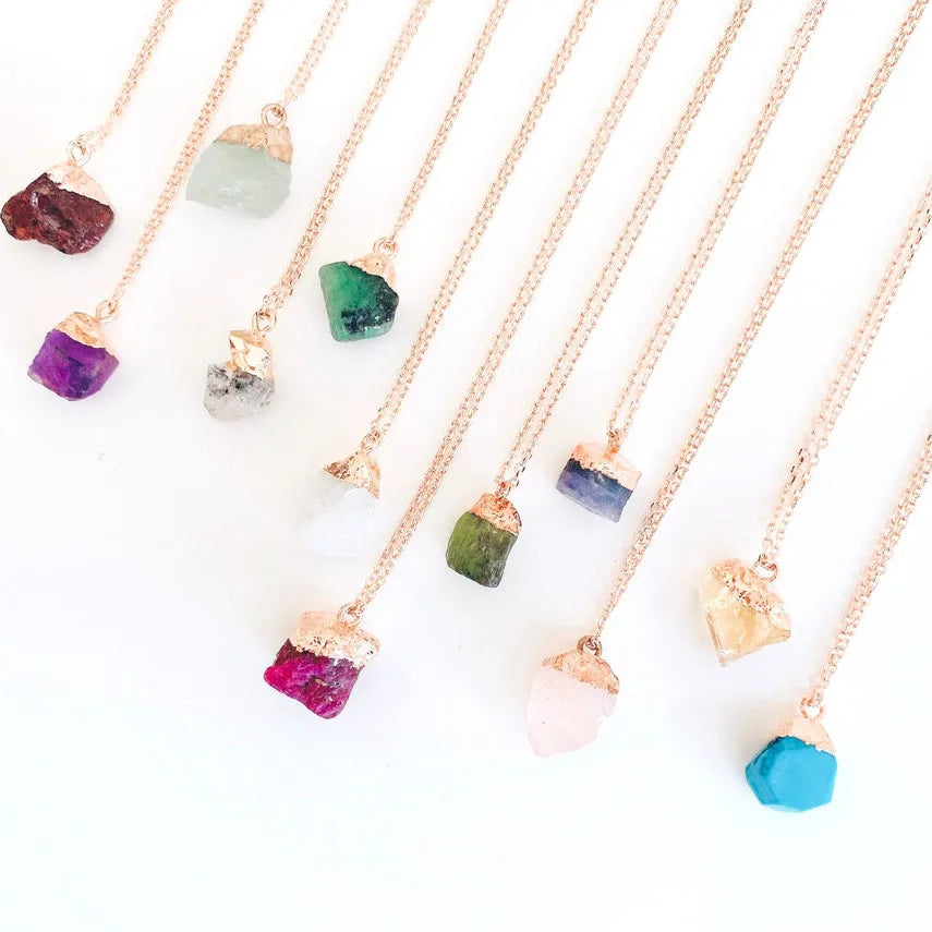 Stainless Steel Natural Birthstone Zodiac Necklace Healing Stone Charm Necklaces