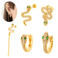 Hengsen Stainless Steel Earrings Green Eyes Cz Snake Shape Cartilage Stud Gold Conch Tragus Helix Earring Piercing Jewelry