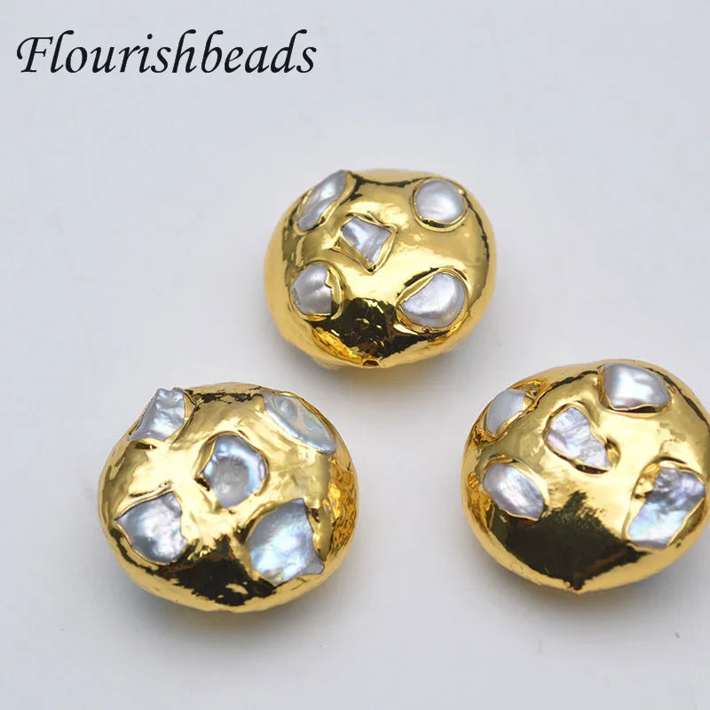 18k Gold Plated Natural Natural Fresh Water Baroque Pearl Round Beads Pendants Charms for Jewelry Making