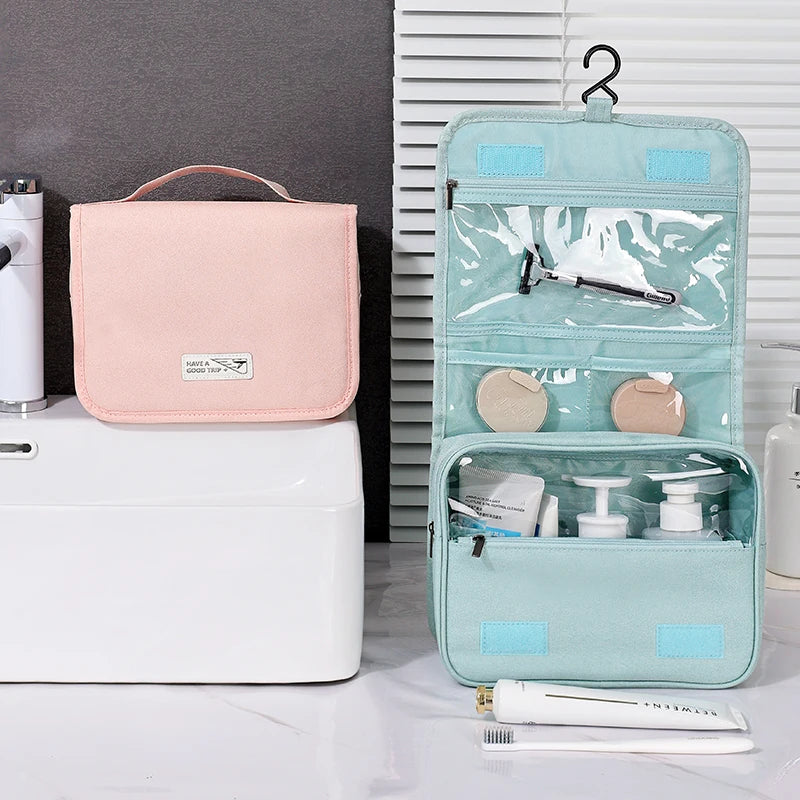Hot Selling Polyester Wash & Toiletries Bag with Hanger Foldable Cosmetic Organizer