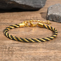 18K Gold Plated Twisted 316L Stainless Steel Black Nylon Rope Cable Wire Bracelets Bangles for Men