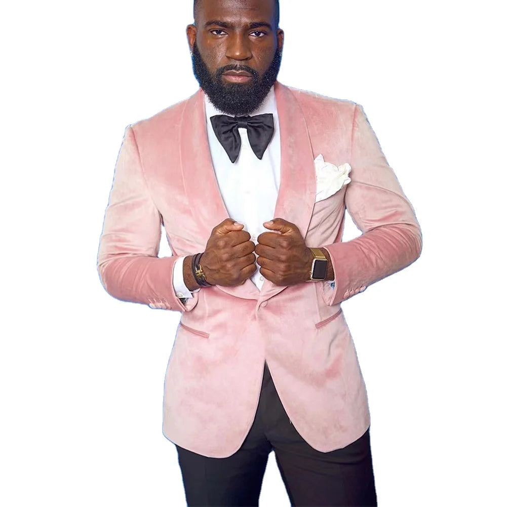 2025 New Design Men Suit 2 Pcs Velvet Casual Trouser for Slim Fit Tuxedos Custom Made Wedding Groom Formal Prom Men Formal Suits