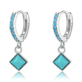 Vintage 925 Sterling Silver Ear Buckles Simple Turquoise Pendant Drop Earrings for Women Fashion Jewelry Party Gifts SCE1307