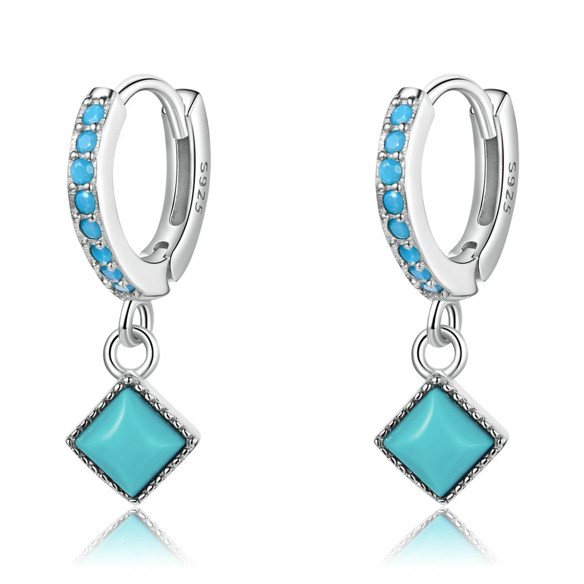 Vintage 925 Sterling Silver Ear Buckles Simple Turquoise Pendant Drop Earrings for Women Fashion Jewelry Party Gifts SCE1307