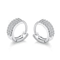 Dylam Wholesale Rhodium Plated 3 Line Silver Huggie Hoop Earrings With Pave Zircon Jewelry for Women Girls 925 Sterling Silver