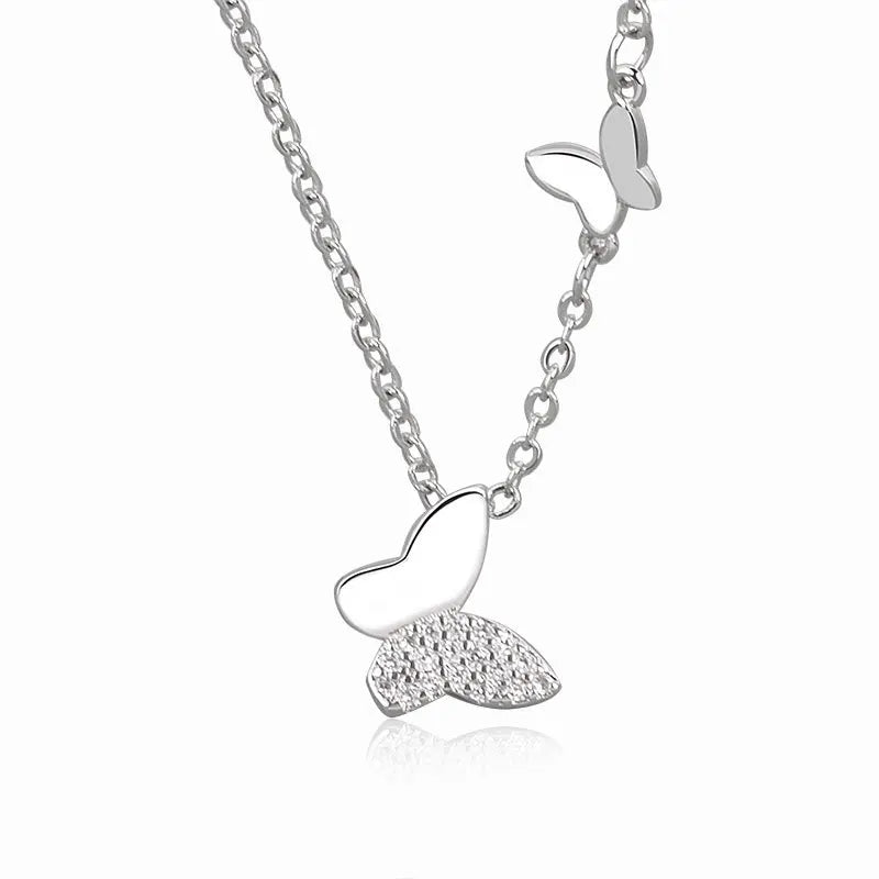 Factory Jewelry Silver Brass Pave Zircon Double Butterfly Pendant Necklace Unisex Gold Plated Rhodium Plated Anniversary