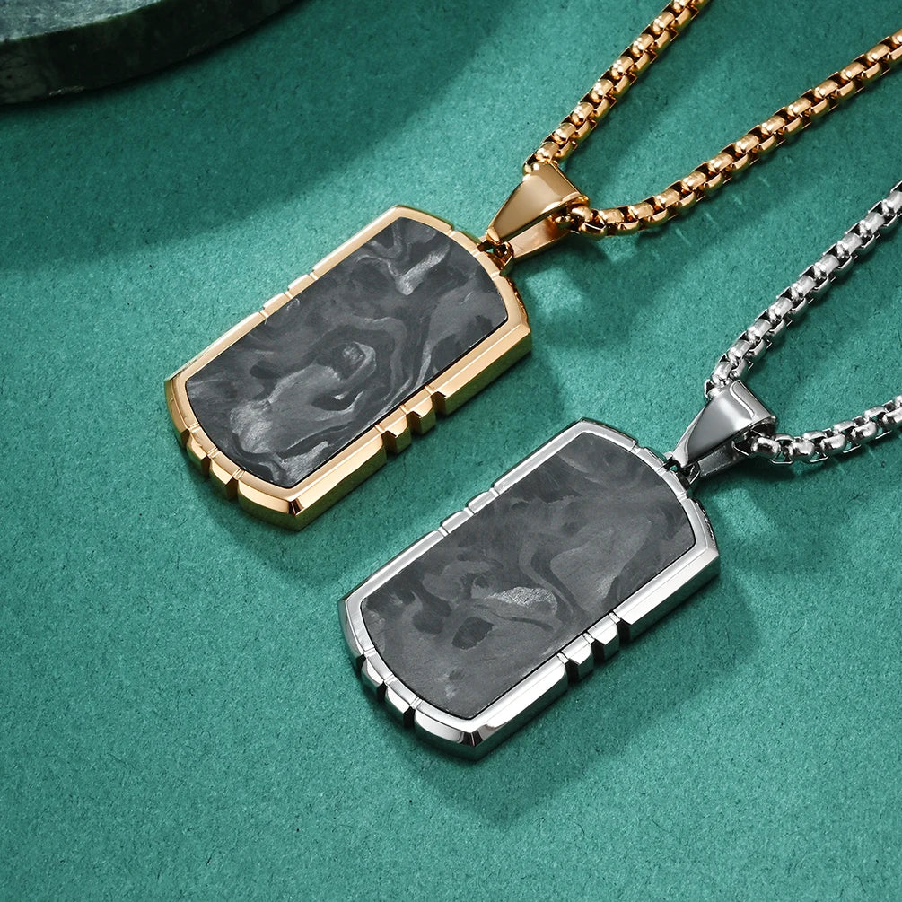 Moge Minimalist Camouflage Carbon Fiber Pendant Fashionable Hip-hop Stainless Steel Dog Tags Necklace for Men