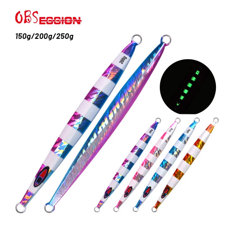 Jig 62# Metal Jig Stripe Luminous Fishing Bait Hard Metal Saltwater Deep Sea Fast Fall 150g 200g 250g Artificial Bait Fish Lure