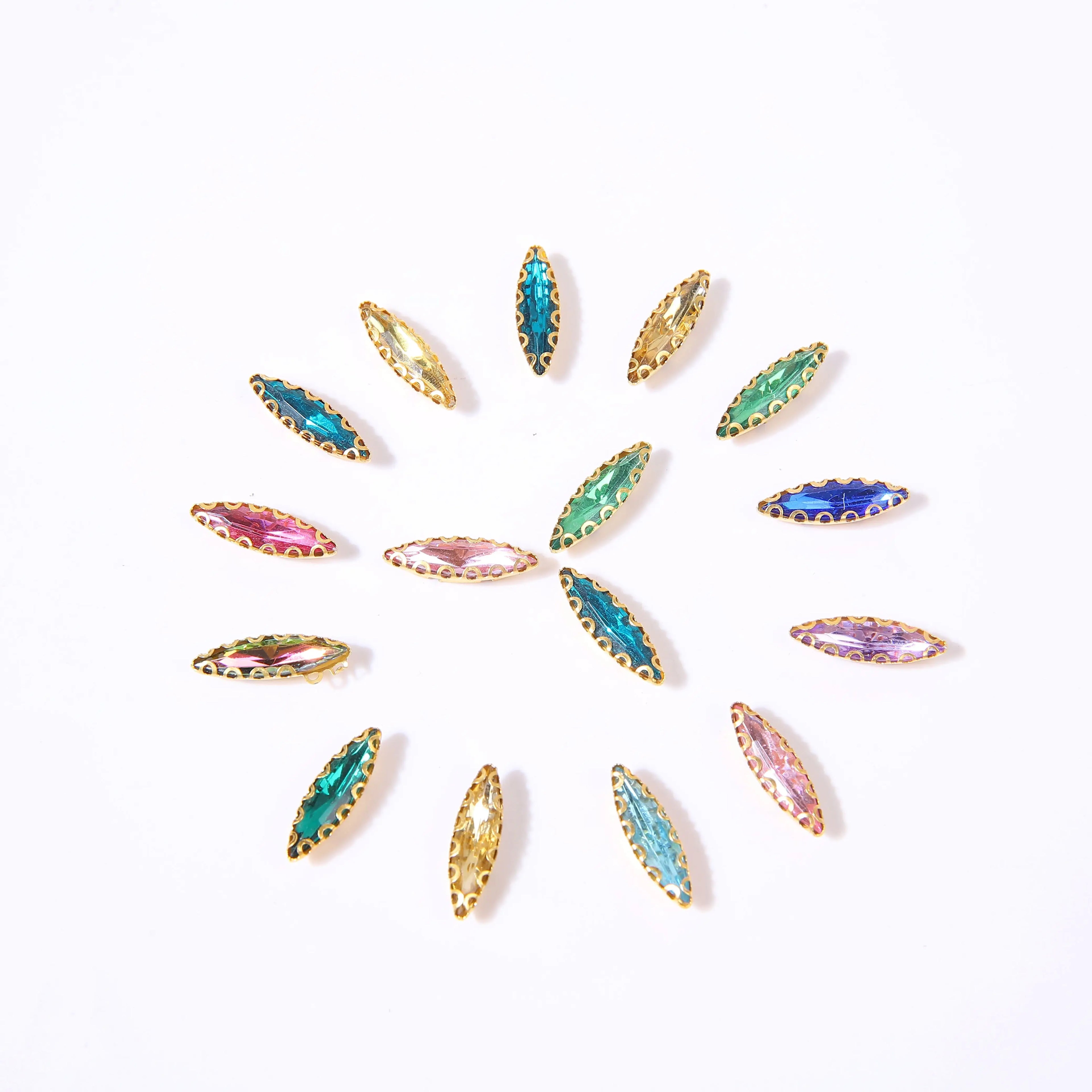 SINRONG Multicolor Acrylic Flatback Rhinestones Various Sizes 4*15 Shoe Bag Garment Accessories Eye Claw Inlaid Sew-on Technique