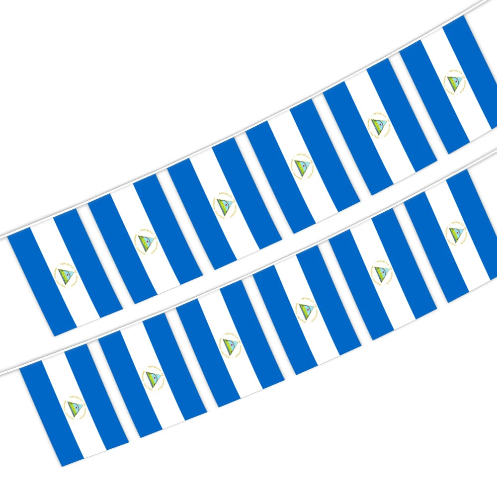 Nicaragua Bunting String Flag 5.5X8 in for Outdoor and Indoor Decoration (12pcs/Unit)