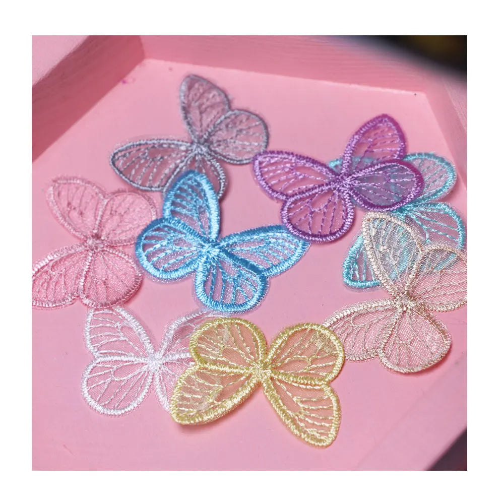 Cute Embroidered Mesh Butterfly Cloth Patches Appliques for Clothes Sewing Supplies DIY Hair Clip Accessories
