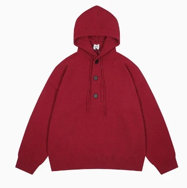 Knit Pullover Hoodie Round Neck Long Sleeved Solid Cardigan Sweater Long Sleeve Vintage Casual