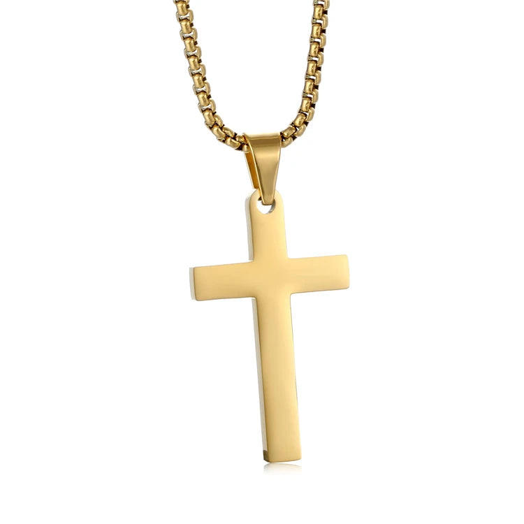 Customized Engraved Necklace Blank Jewelry Stainless Steel Gold Plating Cross Pendant