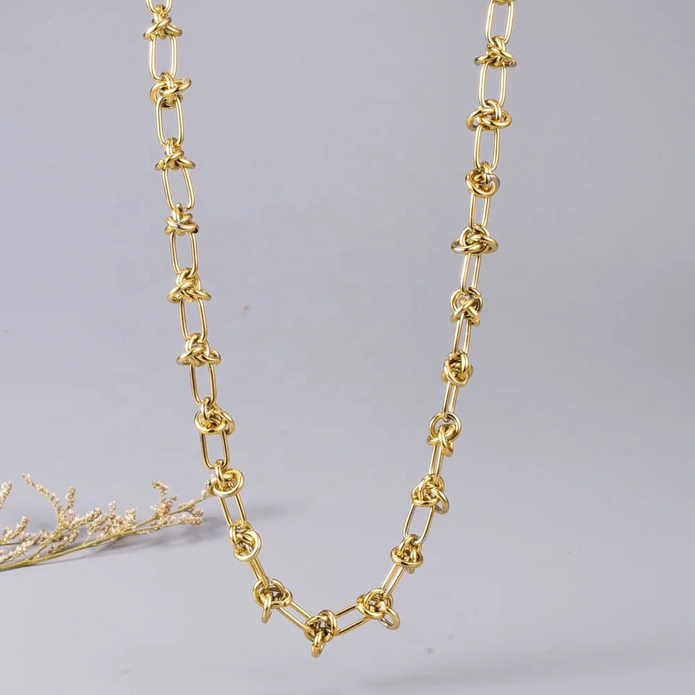 Waterproof PVD 18K Gold Plating Stainless Steel Knot Link Chain Necklace for Women & Men