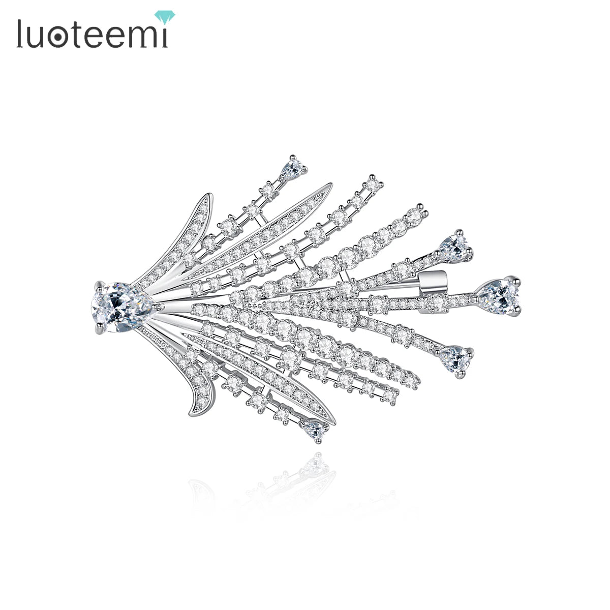 LUOTEEMI Designer Female Flower Tree Statement Zircon Broach Trendy Jewelry Pin for Woman Lady Brooch