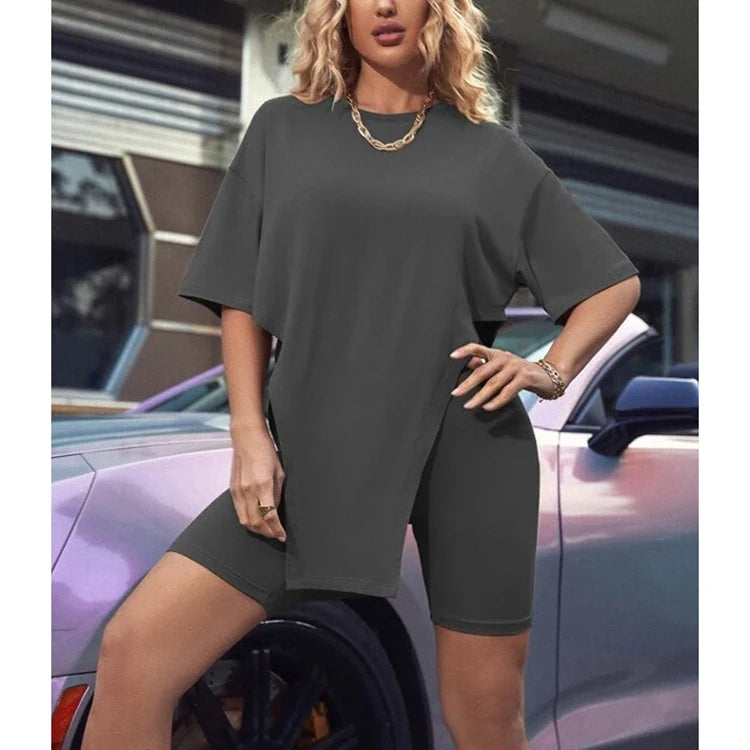 Custom T Shirt and Shorts Set Women Summer Clothes Streetwear Solid Color Two Piece Shorts and T-shirt Set