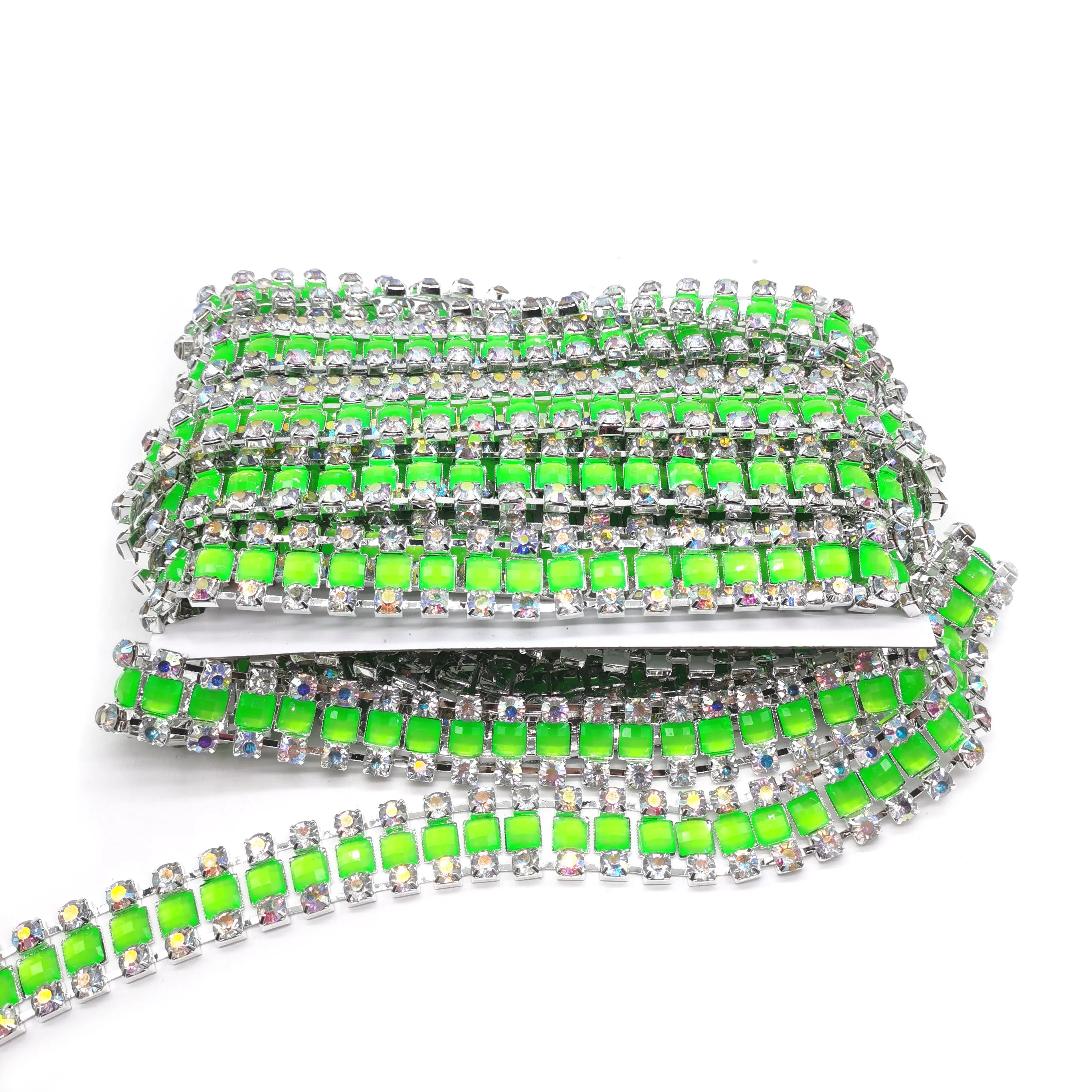 Wholesale Green Square Resin Rhinestone Trimming Carnival Costume Accessories Sew on Rhinestone Chain