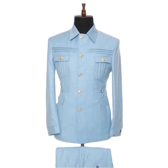 Fall Cardigan Small Suit With Real Gold Button Wedding Party Suit for Men Closed With Slim Collar