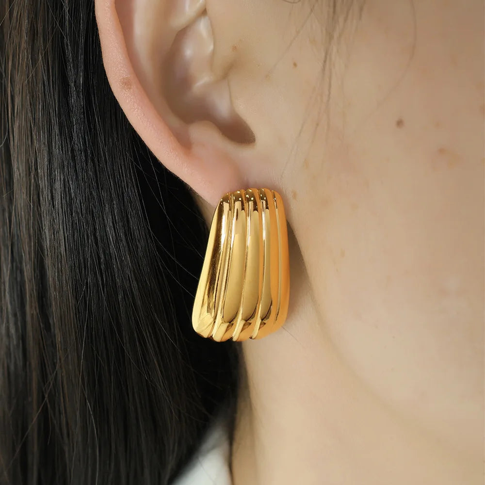 YF3684 Stainless Steel Minimalist Jewelry 18k Gold Plated Corrugated Screw Foundation Earrings
