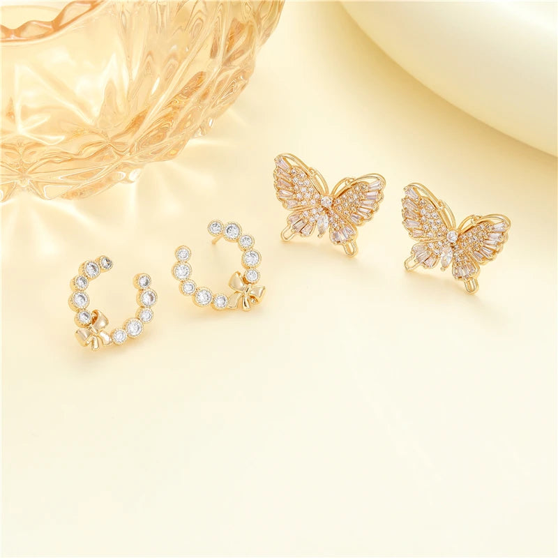 Fashion Lovely Trendy Brass Stud Earring 14K Gold Plated Butterfly Bow Knot Design Big S925 Silver Earrings for Women Wholesale