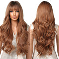 Wigs Wholesale Long Brown Copper Synthetic Wigs Ombre Natural Wavy Hair Wig With Bangs for Black Women