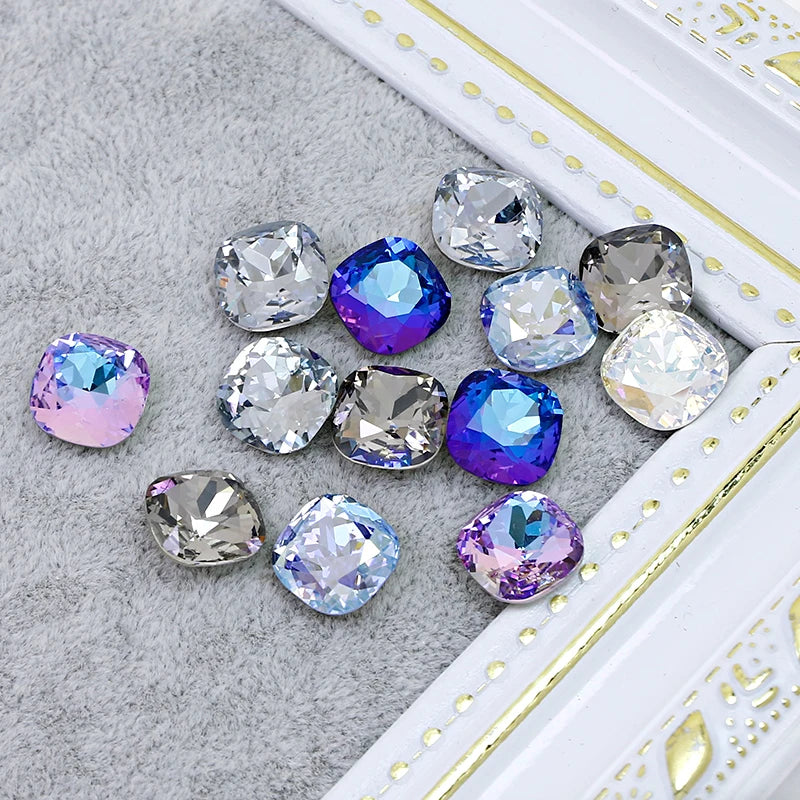 Dongzhou 10mm Cushion Cut Glass Rhinestones Plating Color K9 Fancy Stone Wholesale Loose Crystal Beads Jewelry Diy Accessories