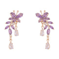 New Arrival Microinset Wisteria Sweet Purple Flowers Fringe Stud Drop Earrings Fashion Accessory