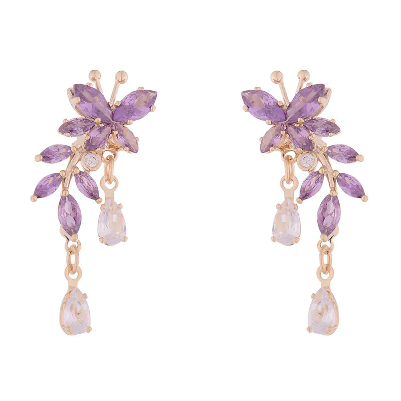 New Arrival Microinset Wisteria Sweet Purple Flowers Fringe Stud Drop Earrings Fashion Accessory