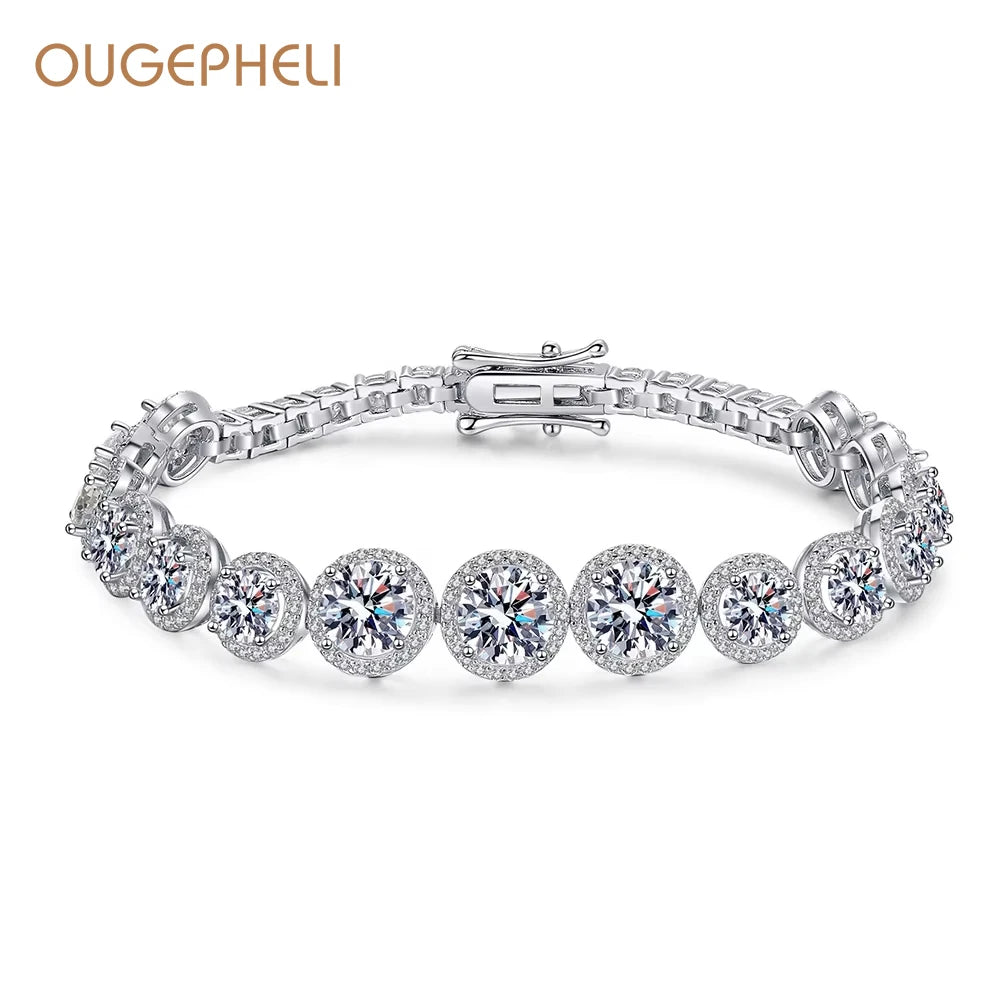 OUGEPHELI Luxury Hot Sale Circle Round GRA VVS Moissanite S925 925 Sterling Silver Fine Jewelry Bracelets Bangles for Women Lady