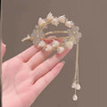 Luxury Rhinestone Bell Orchid Flower Rhinestone Frog Buckle Hair Clips Metal Diamond Hairpins Twist Clip Headdress for Women
