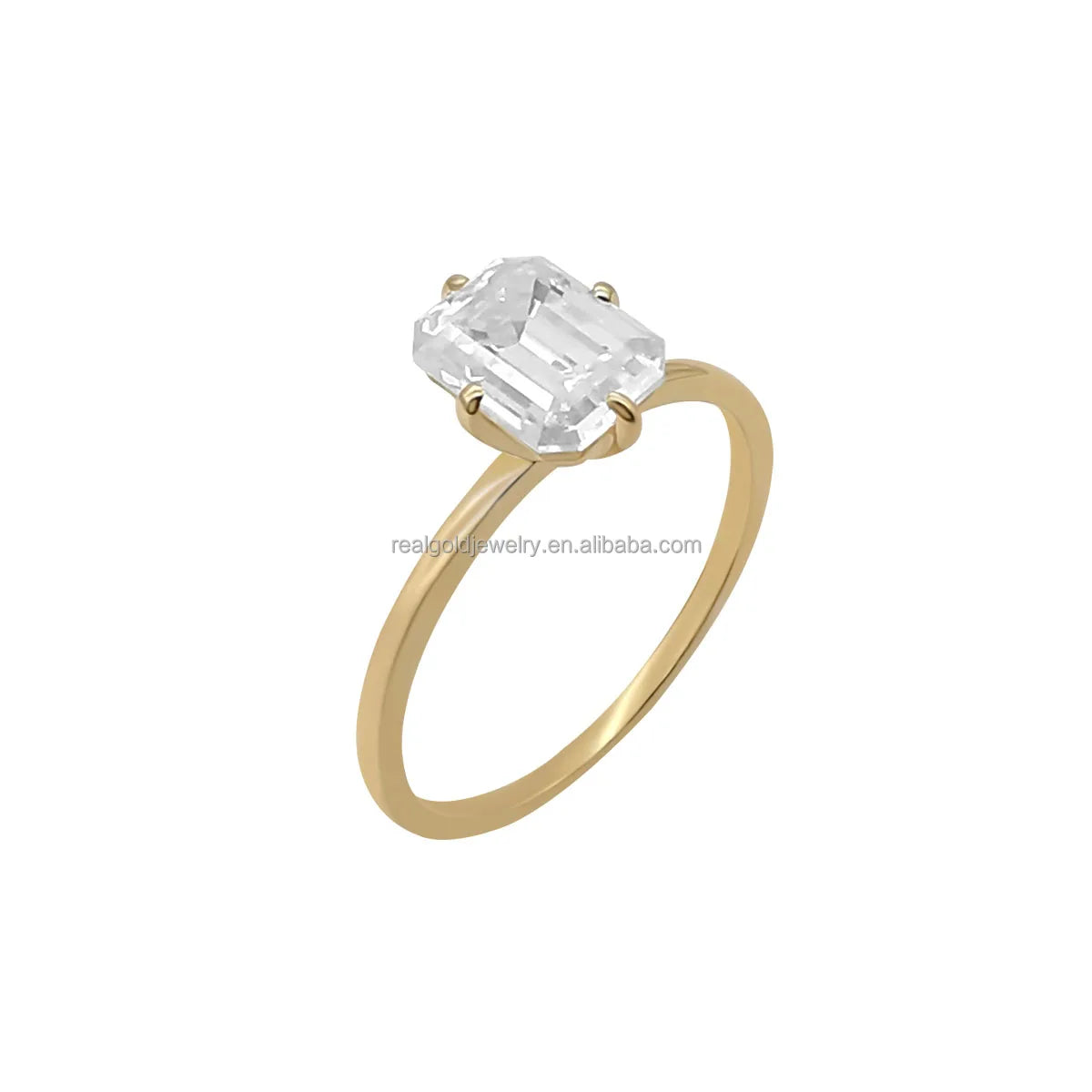 14k Pure Yellow Gold Emerald Cut Marquise Moissanite Diamond Ring 14K Real Solid Gold Wedding Ring Jewelry