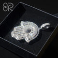 High Quality 1.5inch Vvs Moissanite Hamsa Hand Pendant Pass Diamond Tester Baguette Cut Diamond Fire Hip Hop Pendant