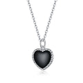 Fine 925 Sterling Silver Heart Shaped Black Agate Necklace for Women Handmade Protective Energy Jewelry