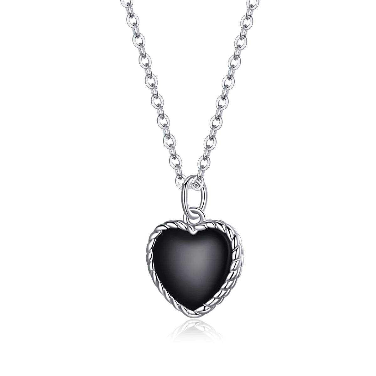Fine 925 Sterling Silver Heart Shaped Black Agate Necklace for Women Handmade Protective Energy Jewelry