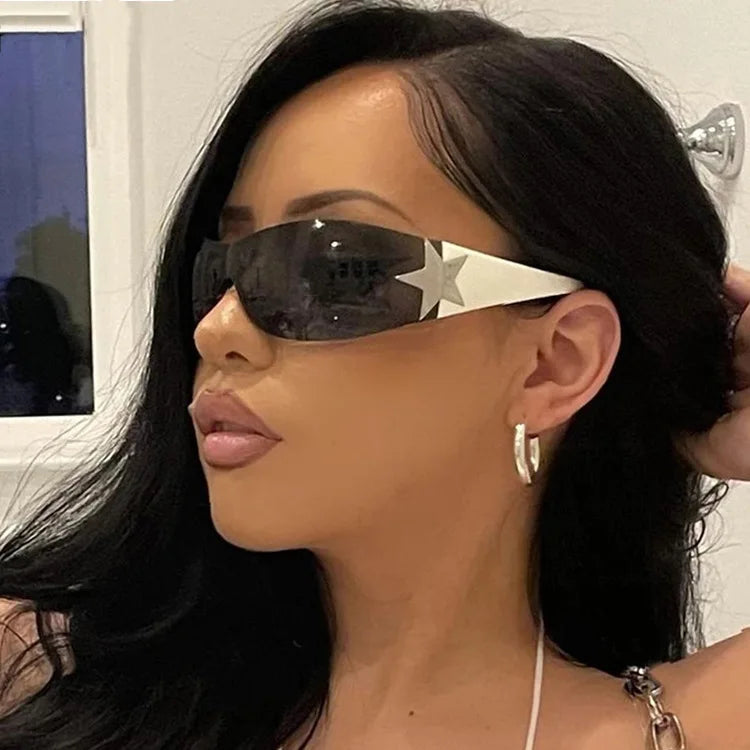 UNOC 2022 Integrated Pentacle Frameless Sunglasses Sun Glasses White Gold Silver Metal Frames for Women New Y2K Spice Shades