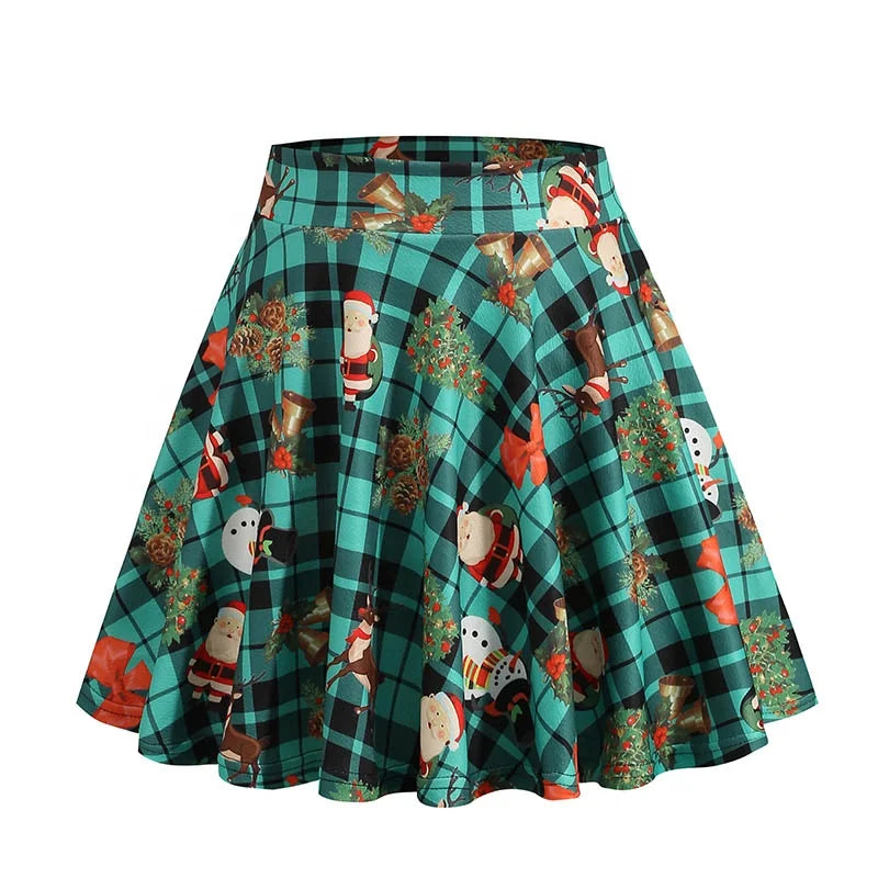 Christmas Skirts Women Basic Versatile Stretchy Flared Casual Mini Skater Skirt