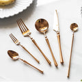 Rose Gold Luxury Designs Small Waist Stainless Steel 304 Mirror Polish Cutlery Set Copper Spoon Fork Knife