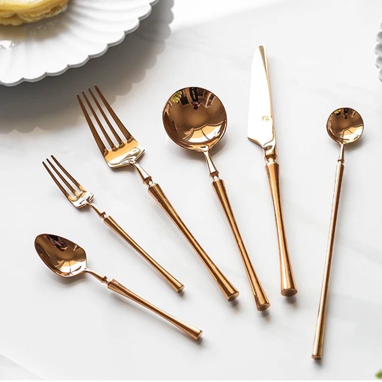 Rose Gold Luxury Designs Small Waist Stainless Steel 304 Mirror Polish Cutlery Set Copper Spoon Fork Knife