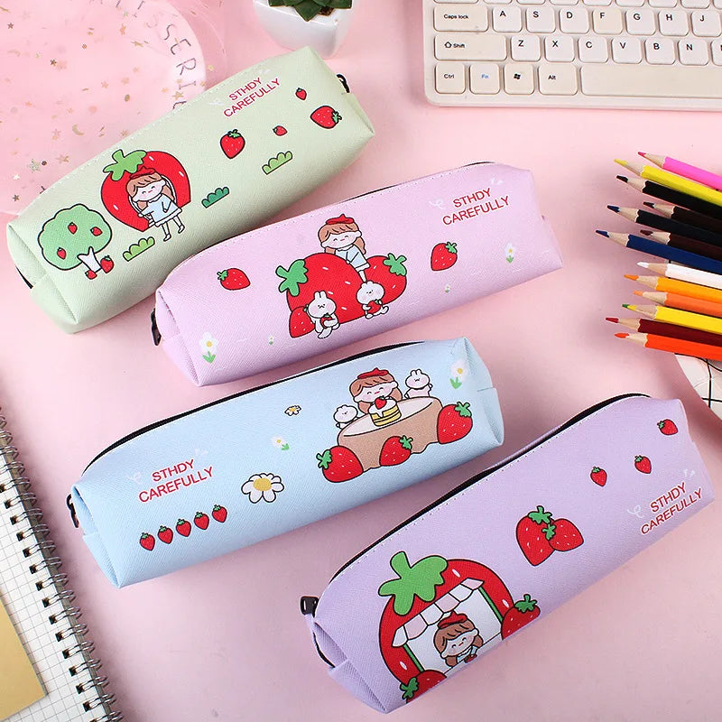 Cheap Cute School Stationery Bag Cartoon Kawaii PU Leather Pencil case for Girls
