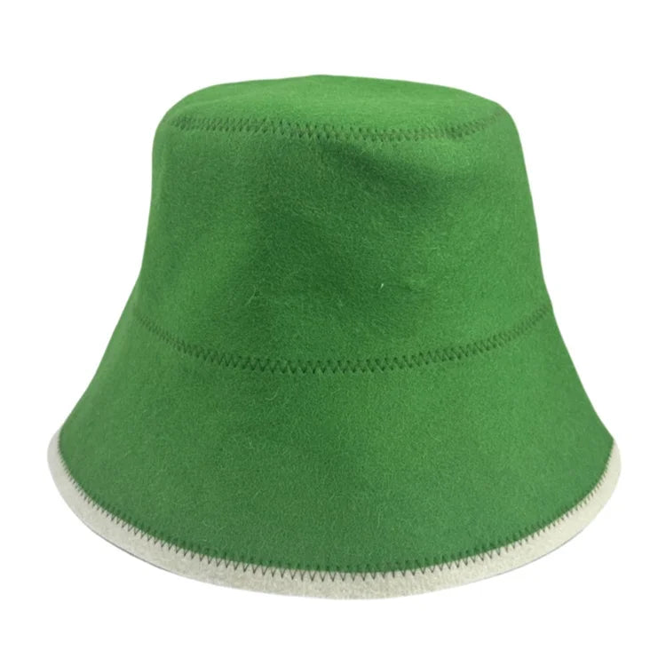 Premium Green 100% Wool Sauna Bucket Hat Soft Colored Cap For Russian Banya