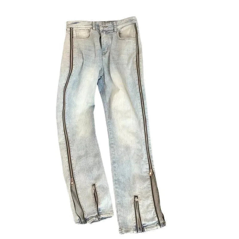 European and American  Streetstyle Side Zipper Fashion Pants Vintage Flare Designer Jeans Loose Jeans