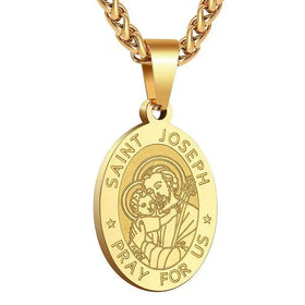 Trend Fashion Men's Stainless Steel Medal Pendant with 18K Gold Plating Religious Catholic Jewelry with Chain Necklace