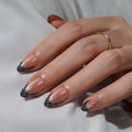 BTArtbox Luxury Reusable False Fake Nails Set Wholesale Short Almond Soft Gel 3D Starts Design Black French Tip Press on Nails