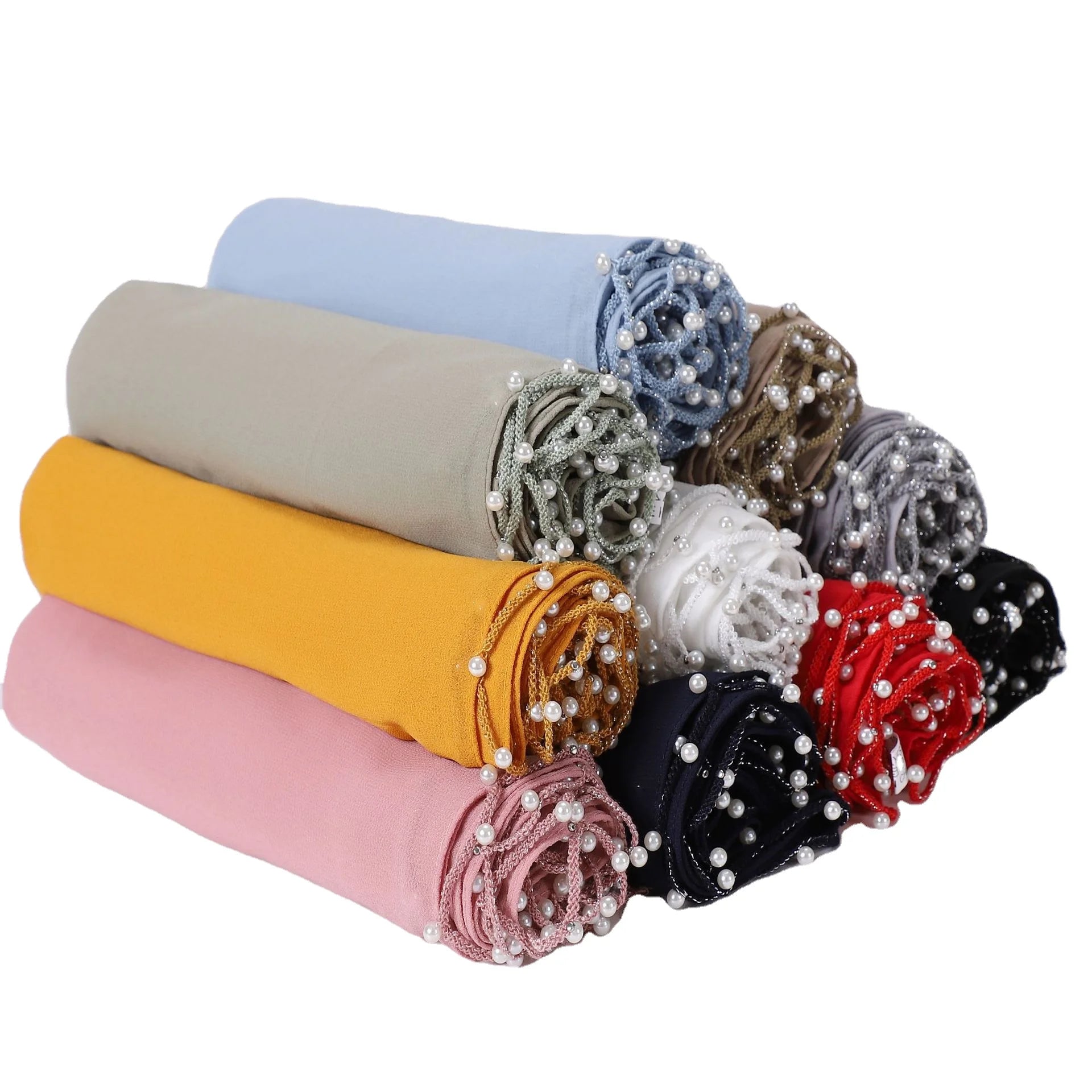 Muslim Scarf Pearl Chiffon Wavy Edge Long Shawl Middle East Indonesia Malaysia Female Hijab